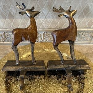 Set of 2 Cast Iron 8” Reindeer Stocking Holders